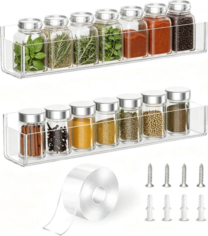 Adhesive Acrylic Spice Rack, Clear- with 2 Tapes