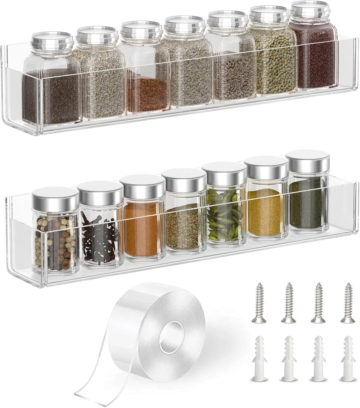 Adhesive Acrylic Spice Rack, Clear- with 2 Tapes