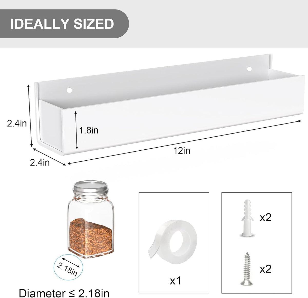 Adhesive Acrylic Spice Rack, Clear- with 2 Tapes