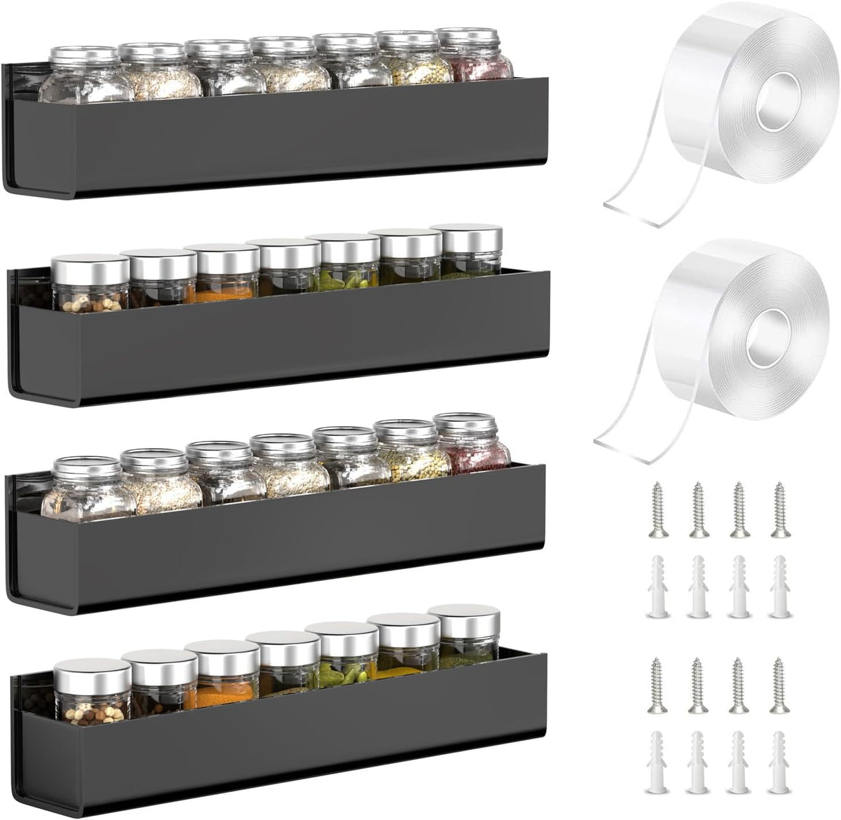Adhesive Acrylic Spice Rack, Clear- with 2 Tapes