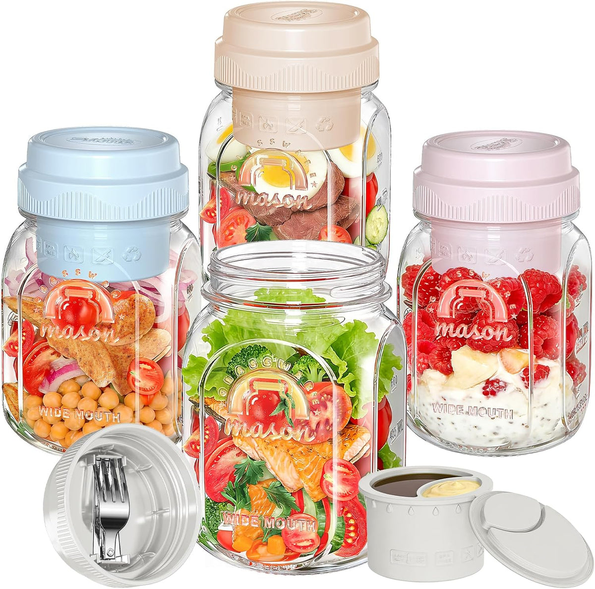 32 Oz Glass Salad Containers for Meal Prep with Dressing Cup