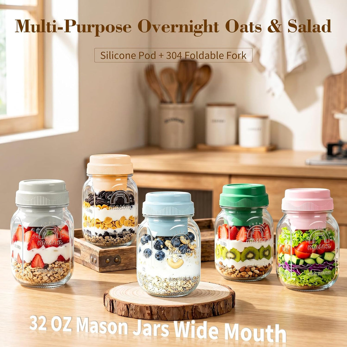 32 Oz Glass Salad Containers for Meal Prep with Dressing Cup