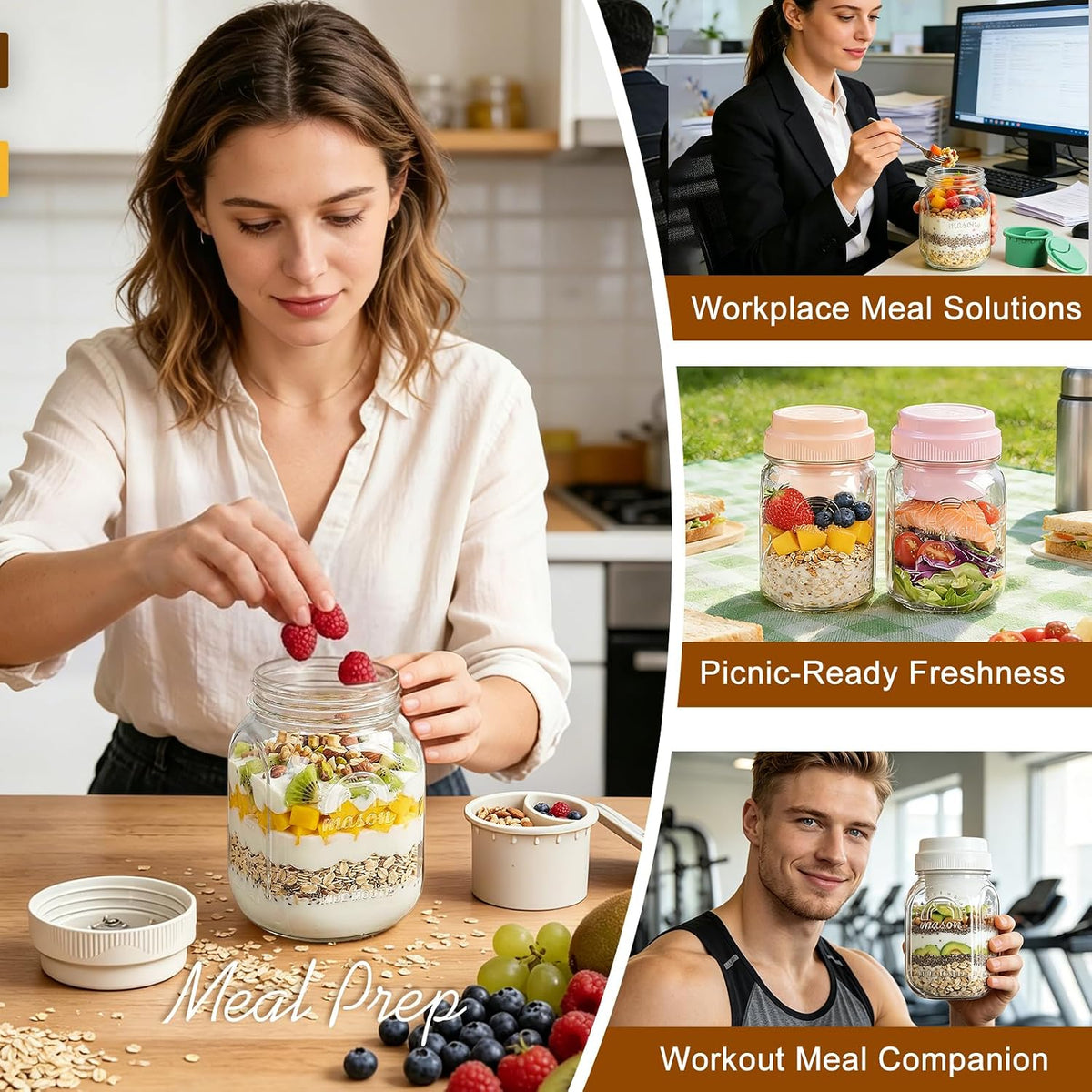 32 Oz Glass Salad Containers for Meal Prep with Dressing Cup