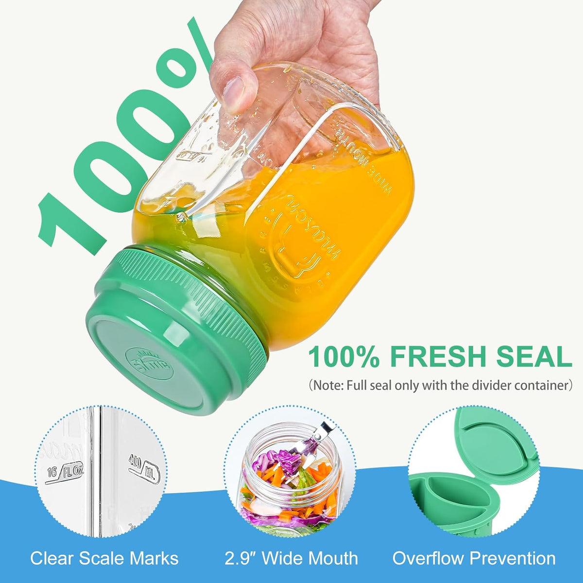 32 Oz Glass Salad Containers for Meal Prep with Dressing Cup