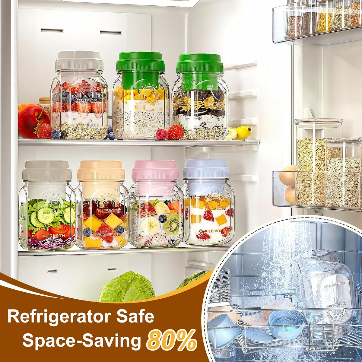 32 Oz Glass Salad Containers for Meal Prep with Dressing Cup