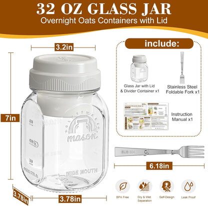 32 Oz Glass Salad Containers for Meal Prep with Dressing Cup