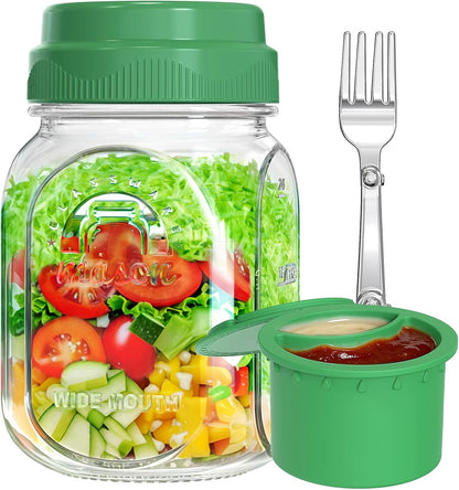 32 Oz Glass Salad Containers for Meal Prep with Dressing Cup