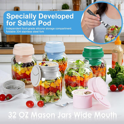 32 Oz Glass Salad Containers for Meal Prep with Dressing Cup