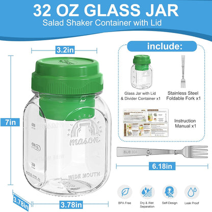 32 Oz Glass Salad Containers for Meal Prep with Dressing Cup