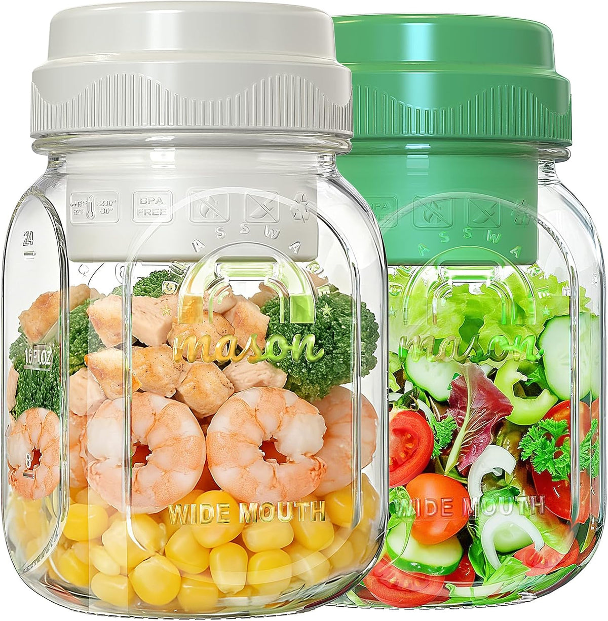32 Oz Glass Salad Containers for Meal Prep with Dressing Cup