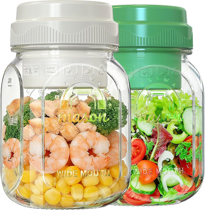 32 Oz Glass Salad Containers for Meal Prep with Dressing Cup
