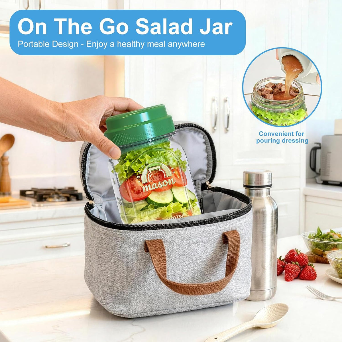 32 Oz Glass Salad Containers for Meal Prep with Dressing Cup
