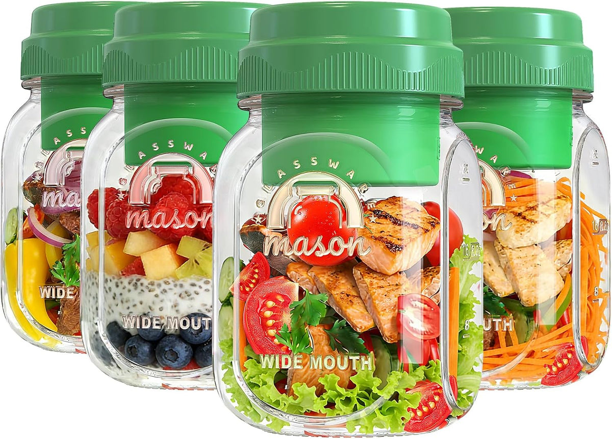 32 Oz Glass Salad Containers for Meal Prep with Dressing Cup