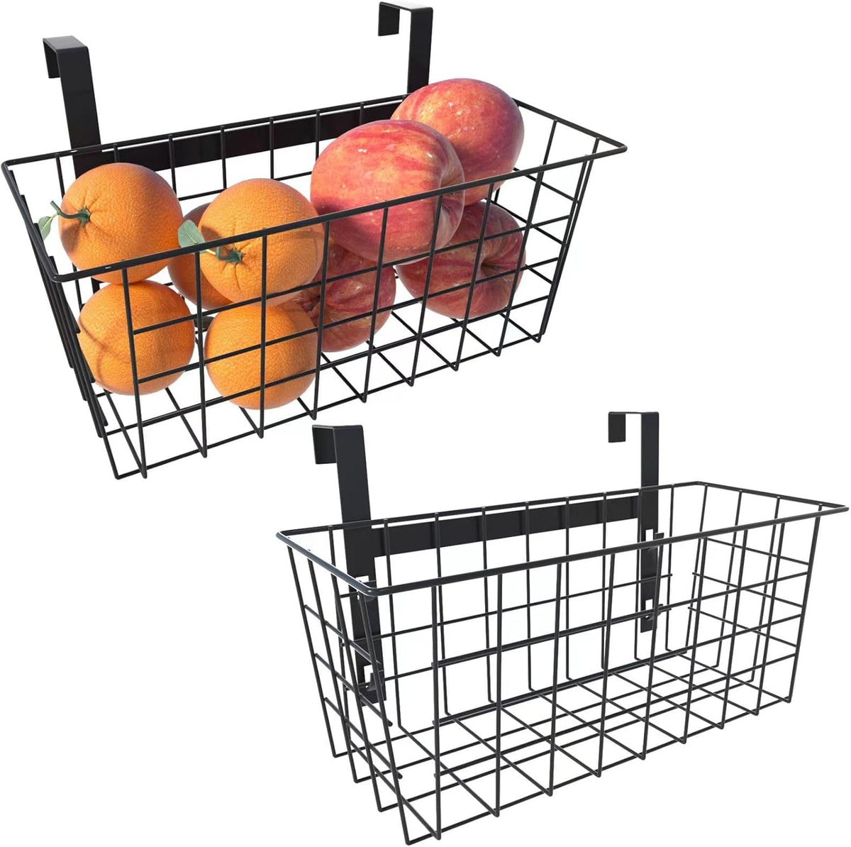 MaraFansie Basket with Hook, Grid Storage Basket, Over the Cabinet Door Organizer, Wire Hanging Basket with Hook Over the Railing, Under Sink Kitchen Cabinet, Pantry, Bathroom, Black