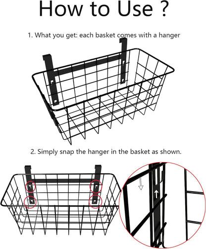 MaraFansie Basket with Hook, Grid Storage Basket, Over the Cabinet Door Organizer, Wire Hanging Basket with Hook Over the Railing, Under Sink Kitchen Cabinet, Pantry, Bathroom, Black