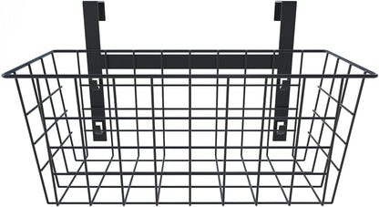 MaraFansie Basket with Hook, Grid Storage Basket, Over the Cabinet Door Organizer, Wire Hanging Basket with Hook Over the Railing, Under Sink Kitchen Cabinet, Pantry, Bathroom, Black