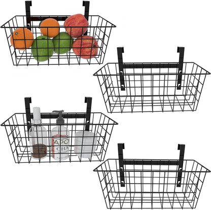 MaraFansie Basket with Hook, Grid Storage Basket, Over the Cabinet Door Organizer, Wire Hanging Basket with Hook Over the Railing, Under Sink Kitchen Cabinet, Pantry, Bathroom, Black