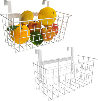 MaraFansie Basket with Hook, Grid Storage Basket, Over the Cabinet Door Organizer, Wire Hanging Basket with Hook Over the Railing, Under Sink Kitchen Cabinet, Pantry, Bathroom, Black