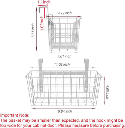 MaraFansie Basket with Hook, Grid Storage Basket, Over the Cabinet Door Organizer, Wire Hanging Basket with Hook Over the Railing, Under Sink Kitchen Cabinet, Pantry, Bathroom, Black