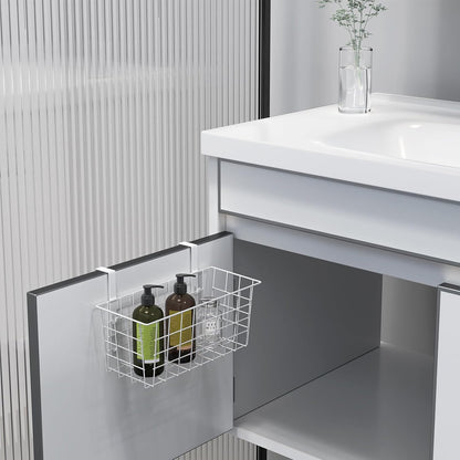 MaraFansie Basket with Hook, Grid Storage Basket, Over the Cabinet Door Organizer, Wire Hanging Basket with Hook Over the Railing, Under Sink Kitchen Cabinet, Pantry, Bathroom, Black