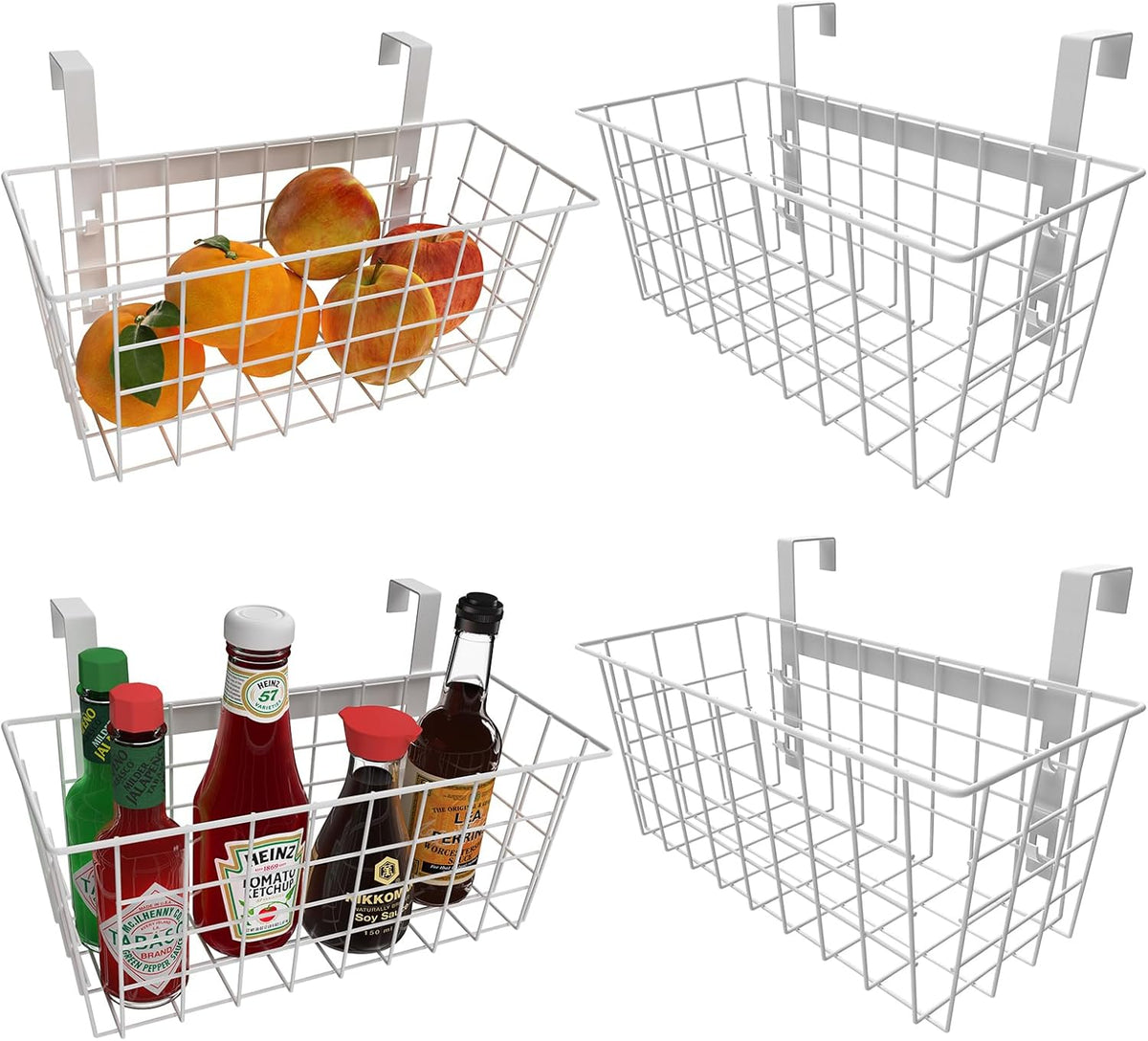 MaraFansie Basket with Hook, Grid Storage Basket, Over the Cabinet Door Organizer, Wire Hanging Basket with Hook Over the Railing, Under Sink Kitchen Cabinet, Pantry, Bathroom, Black