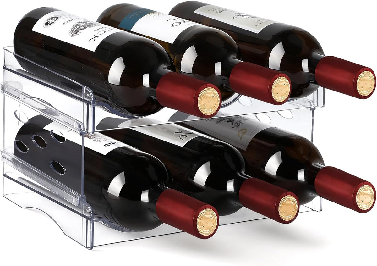 Wine Rack, 4 Tier Water Bottle Organizer for Cabinet (12 Bottles) | Clear Freestanding Wine Bottle Holder for Cabinet, Fridge, Pantry, Wine Rack for Inside Cabinet, Refrigerator, Countertop