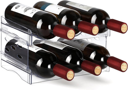 Wine Rack, 4 Tier Water Bottle Organizer for Cabinet (12 Bottles) | Clear Freestanding Wine Bottle Holder for Cabinet, Fridge, Pantry, Wine Rack for Inside Cabinet, Refrigerator, Countertop