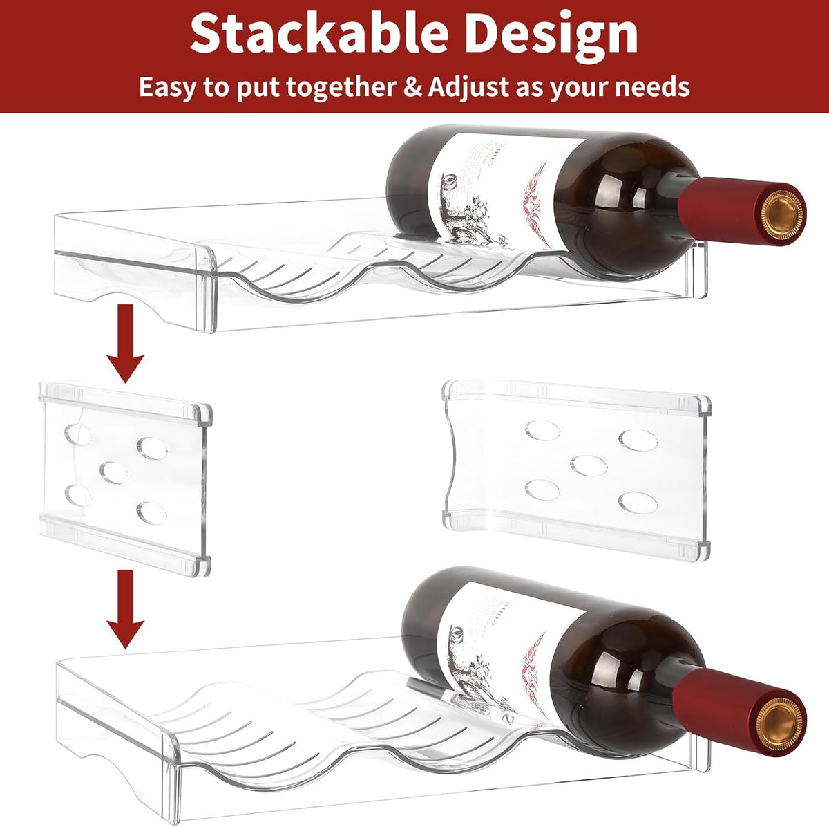 Wine Rack, 4 Tier Water Bottle Organizer for Cabinet (12 Bottles) | Clear Freestanding Wine Bottle Holder for Cabinet, Fridge, Pantry, Wine Rack for Inside Cabinet, Refrigerator, Countertop
