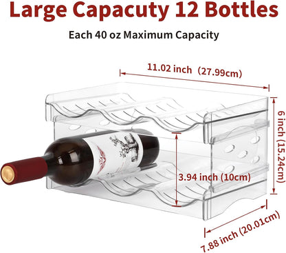 Wine Rack, 4 Tier Water Bottle Organizer for Cabinet (12 Bottles) | Clear Freestanding Wine Bottle Holder for Cabinet, Fridge, Pantry, Wine Rack for Inside Cabinet, Refrigerator, Countertop