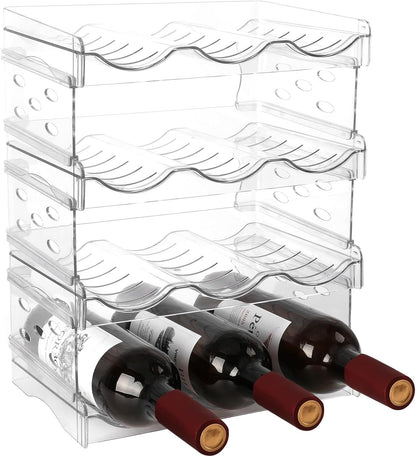 Wine Rack, 4 Tier Water Bottle Organizer for Cabinet (12 Bottles) | Clear Freestanding Wine Bottle Holder for Cabinet, Fridge, Pantry, Wine Rack for Inside Cabinet, Refrigerator, Countertop