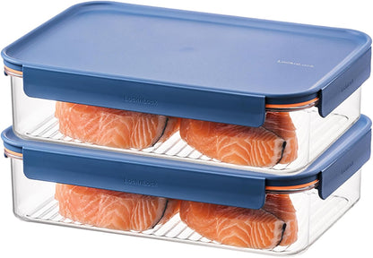 Tritan Plastic Bisfree Modular Plus Food Storage Container Set, Lunch, Meal Prep, Stackable, BPA-Free, Leakproof, Freezer-Safe, 4 Pieces, 2 Boxes and 2 Lids, Navy, 2.1L