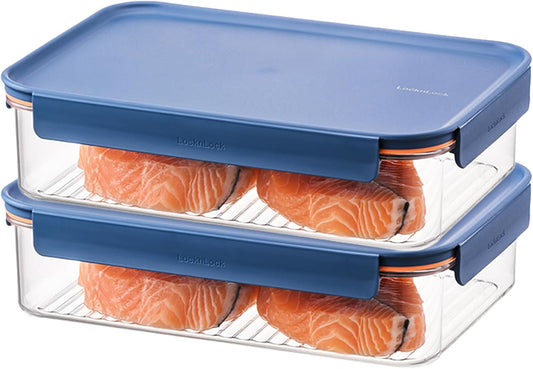 Tritan Plastic Bisfree Modular Plus Food Storage Container Set, Lunch, Meal Prep, Stackable, BPA-Free, Leakproof, Freezer-Safe, 4 Pieces, 2 Boxes and 2 Lids, Navy, 2.1L