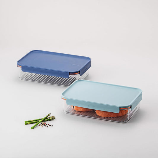 Tritan Plastic Bisfree Modular Plus Food Storage Container Set, Lunch, Meal Prep, Stackable, BPA-Free, Leakproof, Freezer-Safe, 4 Pieces, 2 Boxes and 2 Lids, Navy, 2.1L