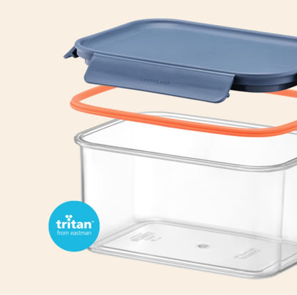Tritan Plastic Bisfree Modular Plus Food Storage Container Set, Lunch, Meal Prep, Stackable, BPA-Free, Leakproof, Freezer-Safe, 4 Pieces, 2 Boxes and 2 Lids, Navy, 2.1L