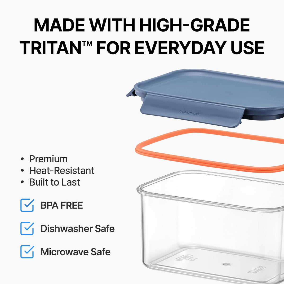 Tritan Plastic Bisfree Modular Plus Food Storage Container Set, Lunch, Meal Prep, Stackable, BPA-Free, Leakproof, Freezer-Safe, 4 Pieces, 2 Boxes and 2 Lids, Navy, 2.1L