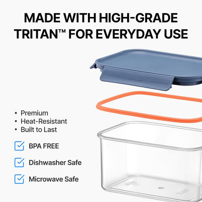 Tritan Plastic Bisfree Modular Plus Food Storage Container Set, Lunch, Meal Prep, Stackable, BPA-Free, Leakproof, Freezer-Safe, 4 Pieces, 2 Boxes and 2 Lids, Navy, 2.1L