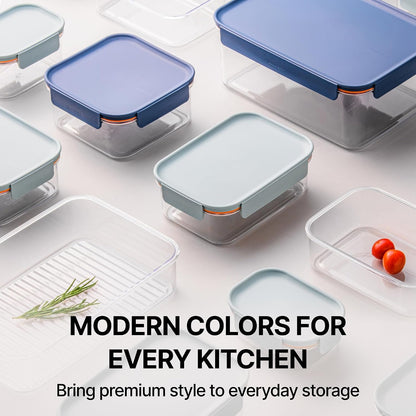 Tritan Plastic Bisfree Modular Plus Food Storage Container Set, Lunch, Meal Prep, Stackable, BPA-Free, Leakproof, Freezer-Safe, 4 Pieces, 2 Boxes and 2 Lids, Navy, 2.1L