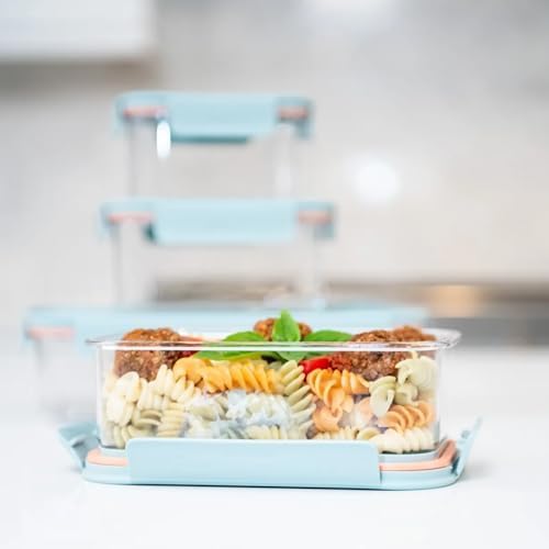 Tritan Plastic Bisfree Modular Plus Food Storage Container Set, Lunch, Meal Prep, Stackable, BPA-Free, Leakproof, Freezer-Safe, 4 Pieces, 2 Boxes and 2 Lids, Navy, 2.1L