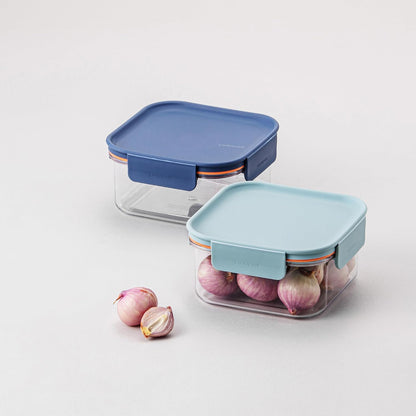 Tritan Plastic Bisfree Modular Plus Food Storage Container Set, Lunch, Meal Prep, Stackable, BPA-Free, Leakproof, Freezer-Safe, 4 Pieces, 2 Boxes and 2 Lids, Navy, 2.1L