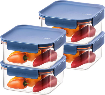 Tritan Plastic Bisfree Modular Plus Food Storage Container Set, Lunch, Meal Prep, Stackable, BPA-Free, Leakproof, Freezer-Safe, 4 Pieces, 2 Boxes and 2 Lids, Navy, 2.1L