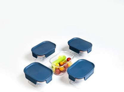 Tritan Plastic Bisfree Modular Plus Food Storage Container Set, Lunch, Meal Prep, Stackable, BPA-Free, Leakproof, Freezer-Safe, 4 Pieces, 2 Boxes and 2 Lids, Navy, 2.1L