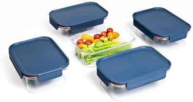 Tritan Plastic Bisfree Modular Plus Food Storage Container Set, Lunch, Meal Prep, Stackable, BPA-Free, Leakproof, Freezer-Safe, 4 Pieces, 2 Boxes and 2 Lids, Navy, 2.1L