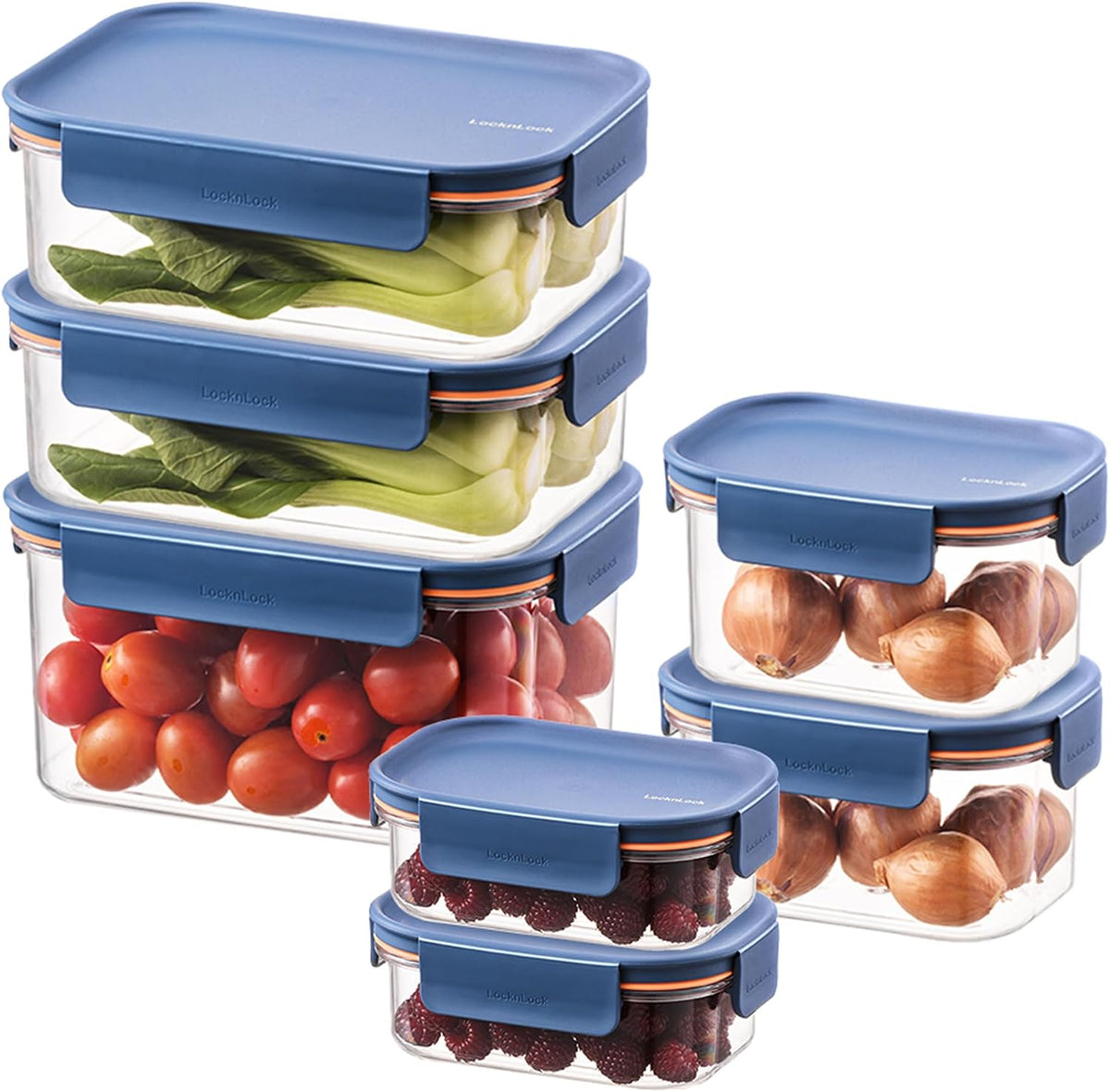 Tritan Plastic Bisfree Modular Plus Food Storage Container Set, Lunch, Meal Prep, Stackable, BPA-Free, Leakproof, Freezer-Safe, 4 Pieces, 2 Boxes and 2 Lids, Navy, 2.1L
