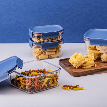 Tritan Plastic Bisfree Modular Plus Food Storage Container Set, Lunch, Meal Prep, Stackable, BPA-Free, Leakproof, Freezer-Safe, 4 Pieces, 2 Boxes and 2 Lids, Navy, 2.1L