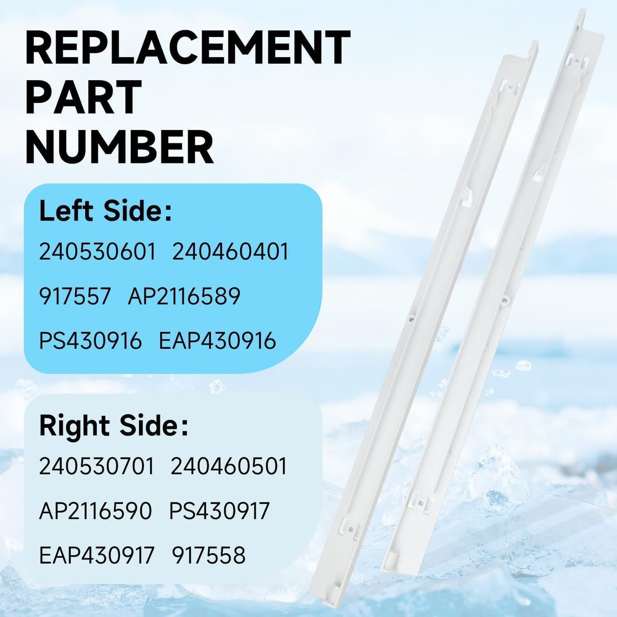 Refrigerator Meat Pan Hangers Compatible with Frigidaire Kenmore JD-21 FFTR2021TW2 FRT18L4JW0 Replace#: 240530601 (Left) & 240530701(Right)，ABS Fridge Cheese Drawer Slide Support Rail