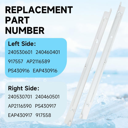 Refrigerator Meat Pan Hangers Compatible with Frigidaire Kenmore JD-21 FFTR2021TW2 FRT18L4JW0 Replace#: 240530601 (Left) & 240530701(Right)，ABS Fridge Cheese Drawer Slide Support Rail