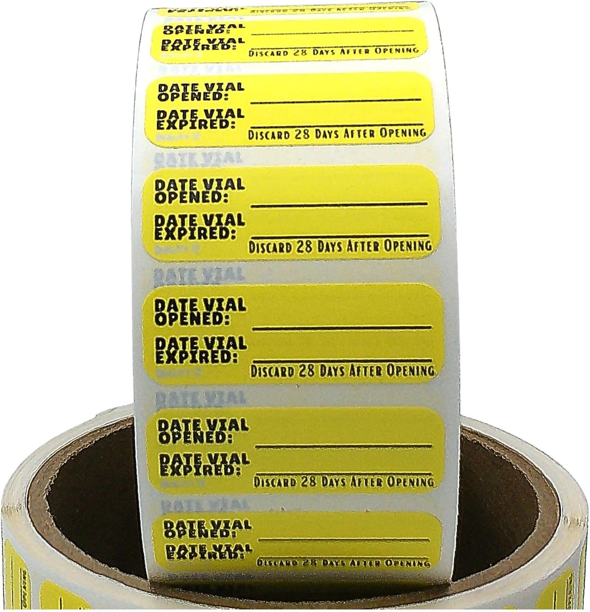 Date Vial Opened Date Vial Expired Labels, Yellow 1.5" x 0.5", by Quality IZ (500/roll, 1 Roll)