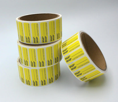 Date Vial Opened Date Vial Expired Labels, Yellow 1.5" x 0.5", by Quality IZ (500/roll, 1 Roll)