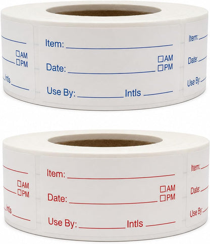 1 x 2 Inch Removable Food Labels, Date Label Stickers for Kitchen, 2 Rolls 1000 Pieces Freezer Labels for Food Containers, Waterproof, Oil-Proof, Tear Resistant, No Residue