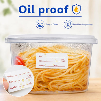 1 x 2 Inch Removable Food Labels, Date Label Stickers for Kitchen, 2 Rolls 1000 Pieces Freezer Labels for Food Containers, Waterproof, Oil-Proof, Tear Resistant, No Residue